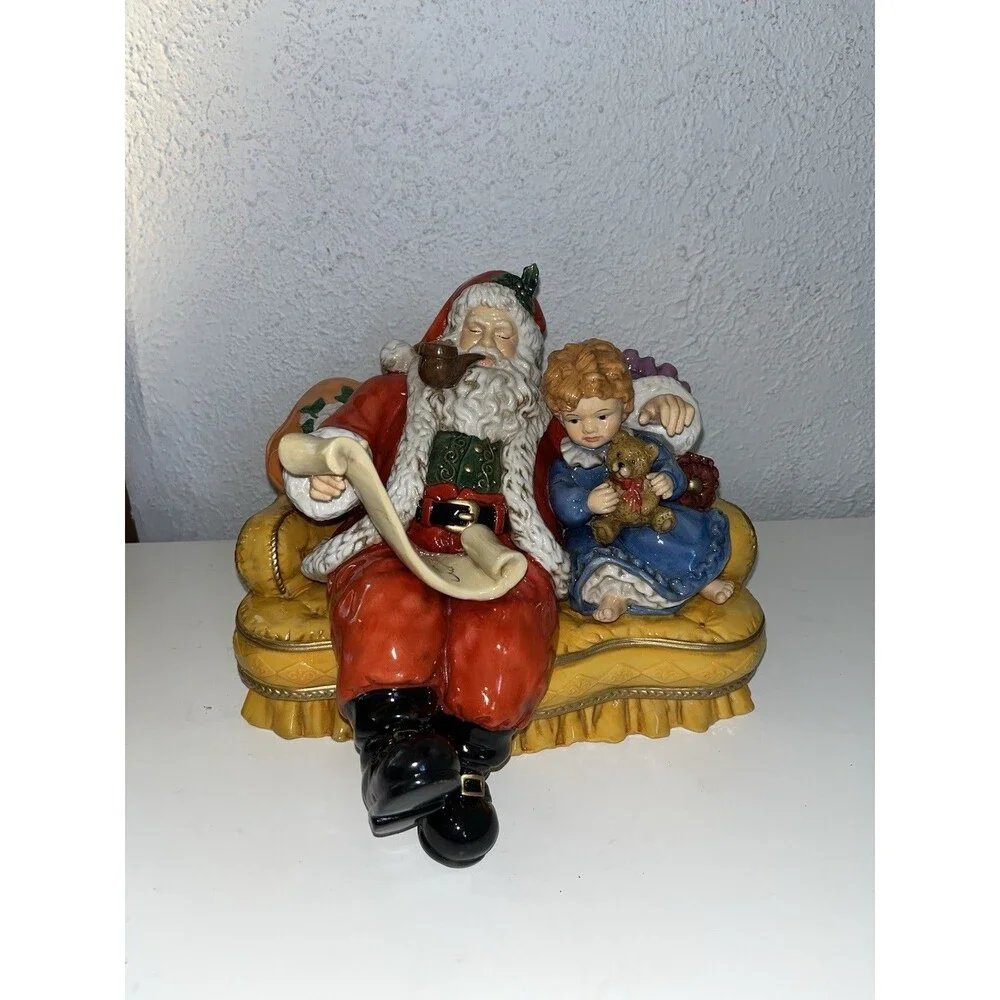 Heritage Mint LTD Vintage Santa Claus and Child on Sofa Porcelain Figurine